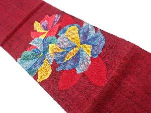リサイクル　手織り真綿紬抽象花模様織出し名古屋帯